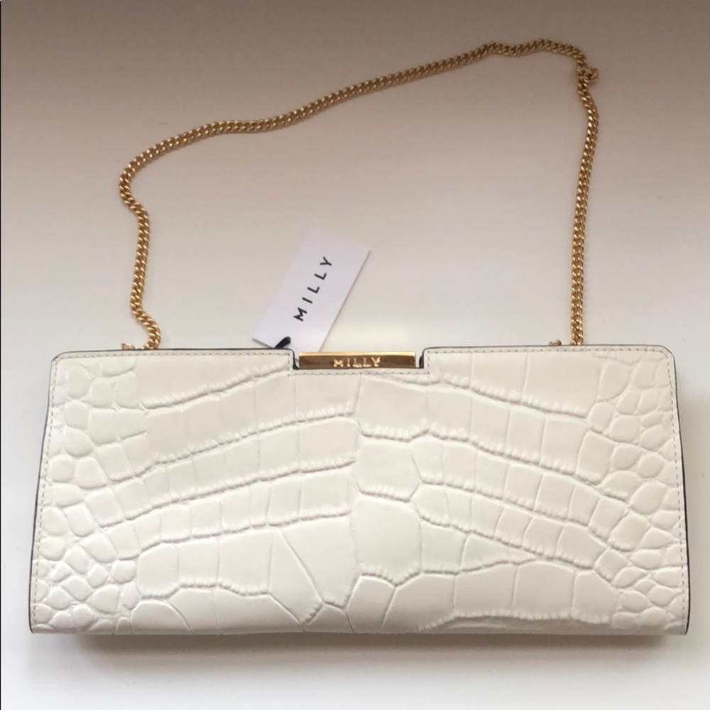 [Milly] White/ ercu clutch bag with chain NWTs